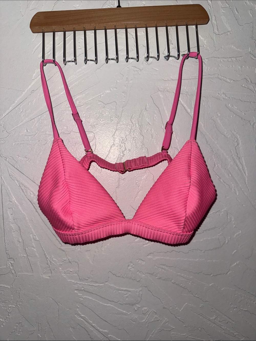 Pink Ribbed Triangle bikini Top neon pink S Hollister